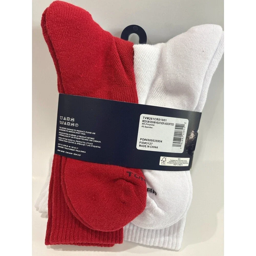 Tommy Hilfiger Men’s Cushion Crew Socks 5 Pair Assorted Red White Blue